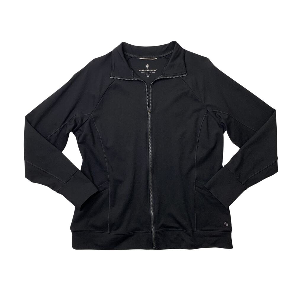 Royal Robbins Jacket Mens XL Black Trim Fit Zip Up Stretch Mock Neck Lightweight